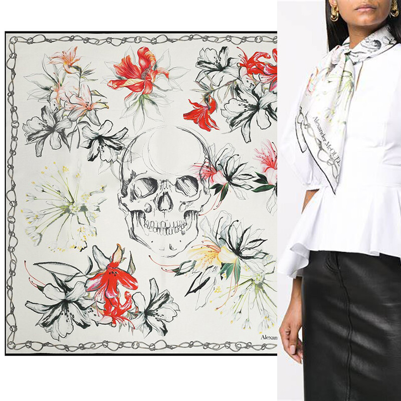 【送料&関税込】Alexander McQueen Skull Embroidered Tie-dyed Alexander Mcqueen Skull jacquard silk tie - Black