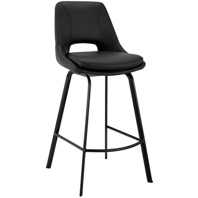 Armen Living Carise 30'' Faux Leather & Metal Swivel Bar Stool in Black