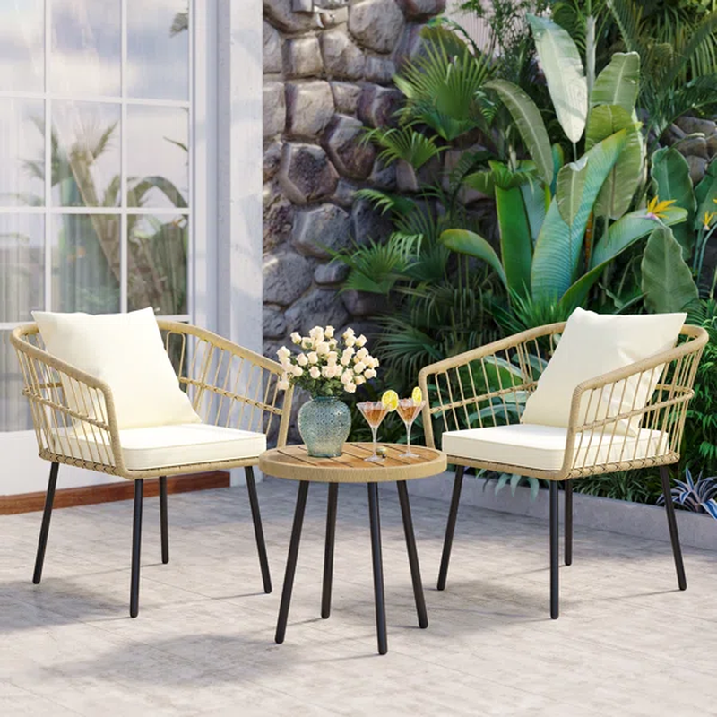 3 piece Outdoor Tan Resin Wicker Seating Group with Cushions