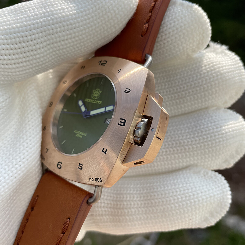 Pre-owned Steeldive Mens Diver Watches Bronze Men Automatic Watch 20bar Square Luminous