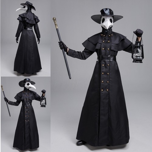 Steampunk Plague Doctor Cosplay Costume Outfit Brird Mask Long Grown Hat Suit