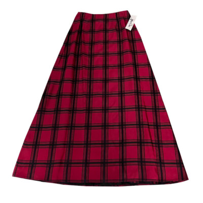 Womens Vintage Jeffrey & Dara Size 6 Black Red Plaid Midi Skirt Acetate NWT