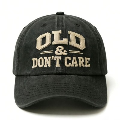 Vintage Distressed Old & Don't Care Cap Funny Retro Old Man Club Print Hat