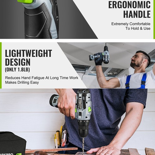 WORKPRO 12V Cordless Drill Driver Kit 3/8" Keyless Chuck Screwdriver Driver Tool
