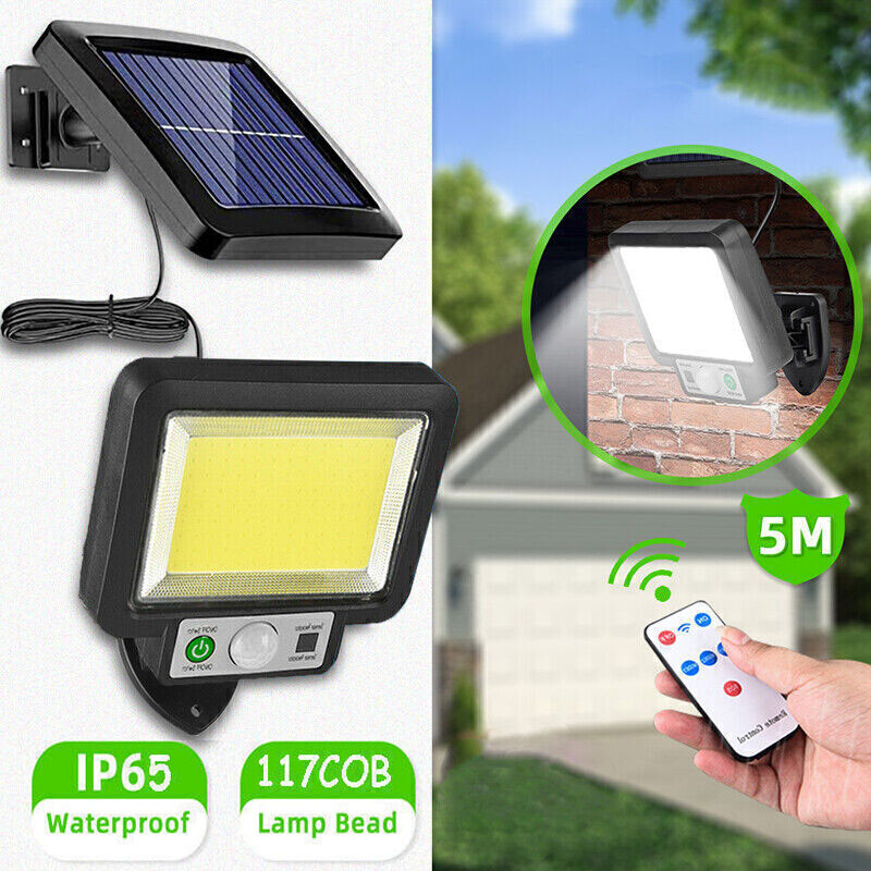 Solar Panel Shed Lights Indoor Outdoor PIR LED Garage Flood Wall Garden Lamps