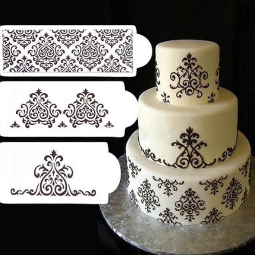 Damask 3 Piece Fondant Cake Decor Lace Stencil Mould Border Icing