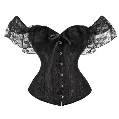 Allacki Gothic Off Shoulder Overbust Corset Top Vintage Lace