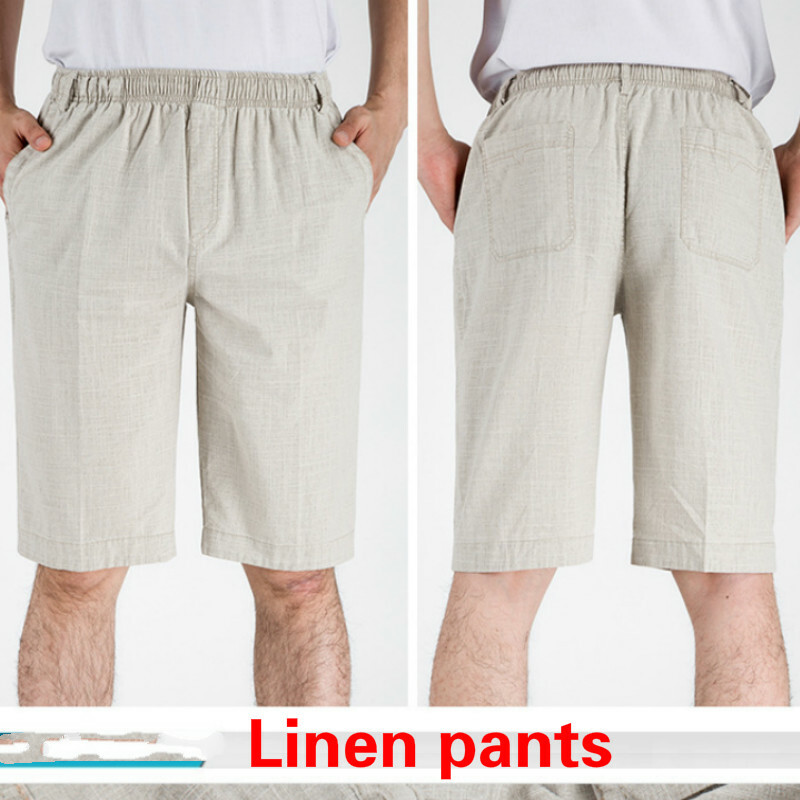 Pantaloni Corti Slim In Lino Da Uomo Con Vita Elastica Comodi E Casual