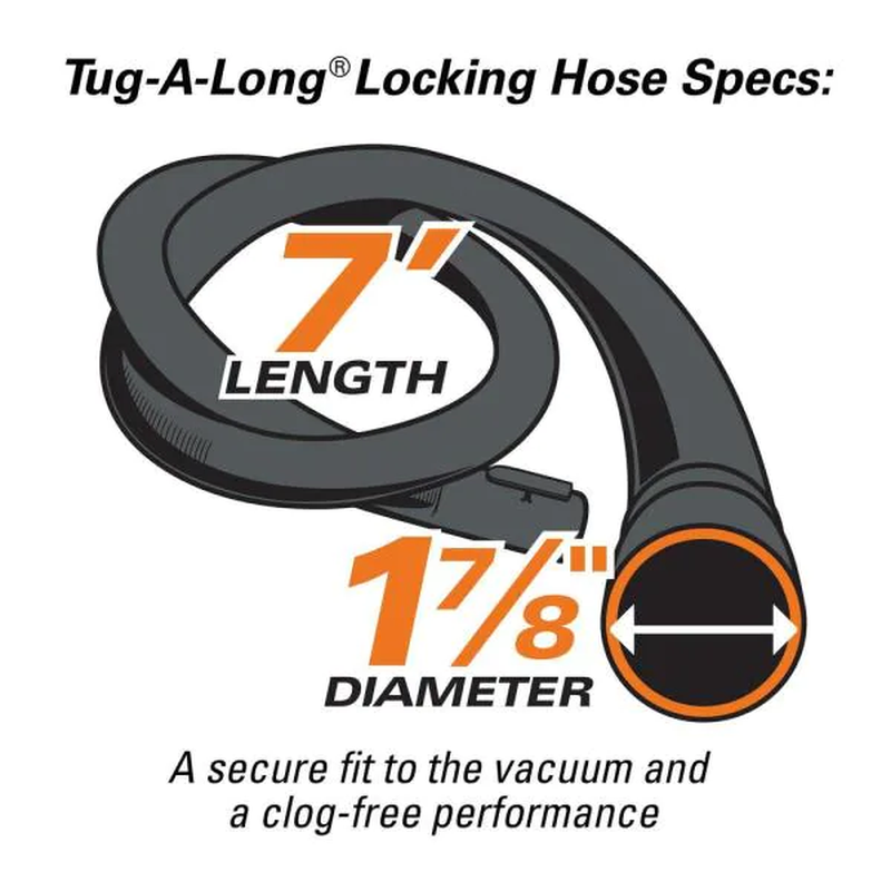 Tug-A-Long Vac Hose Rigid Wet Dry Vacuum Replacement Attachment Lock Tube 7 ft