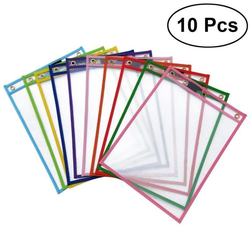 10PCS /Pack Dry Erase Pockets Sleeves Reusable Write and Wipe Pockets 6