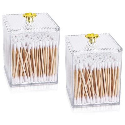 1X(2Pcs Cotton Ball Holder, Q-Tips Holder Clear Modern Bathroom Organizers,9723
