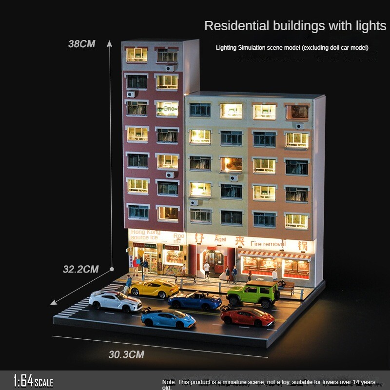 1/64 Diorama Car Garage Model LED Lighting City Residential