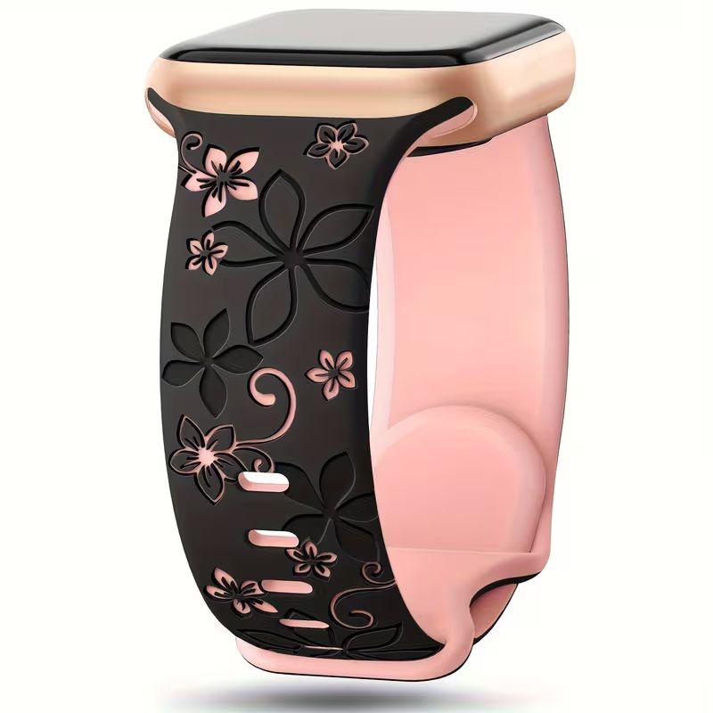 Floral Engraved Bands Compatible Apple Watch Band Soft Silicon Sport Strap Watch