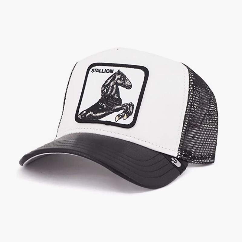 Hat Stallone Goorin Bros Animal Farm Trucker Stallion White Black Leather