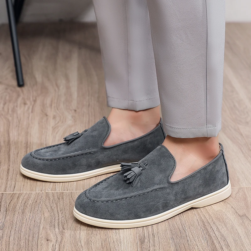 Men'S Leather Italian Shoes Suede Leather Classic British Style Tassels Loafers