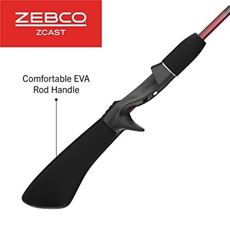 Zebco Z-Cast Casting Fishing Rod, 5-Foot 6-Inch 2-Piece Z-Glass Fishing Pole Red
