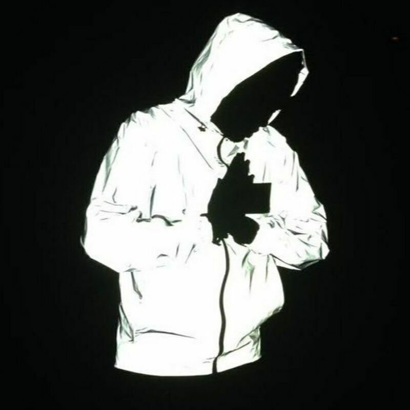 Men's Reflective Jacket Coat Hoodie Waterproof Cycling Motorcycle Night Safe