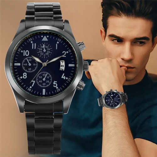 Casual Men Watch Luminous Hands Date Quartz Wrist Watch Steel Bracelet Strap