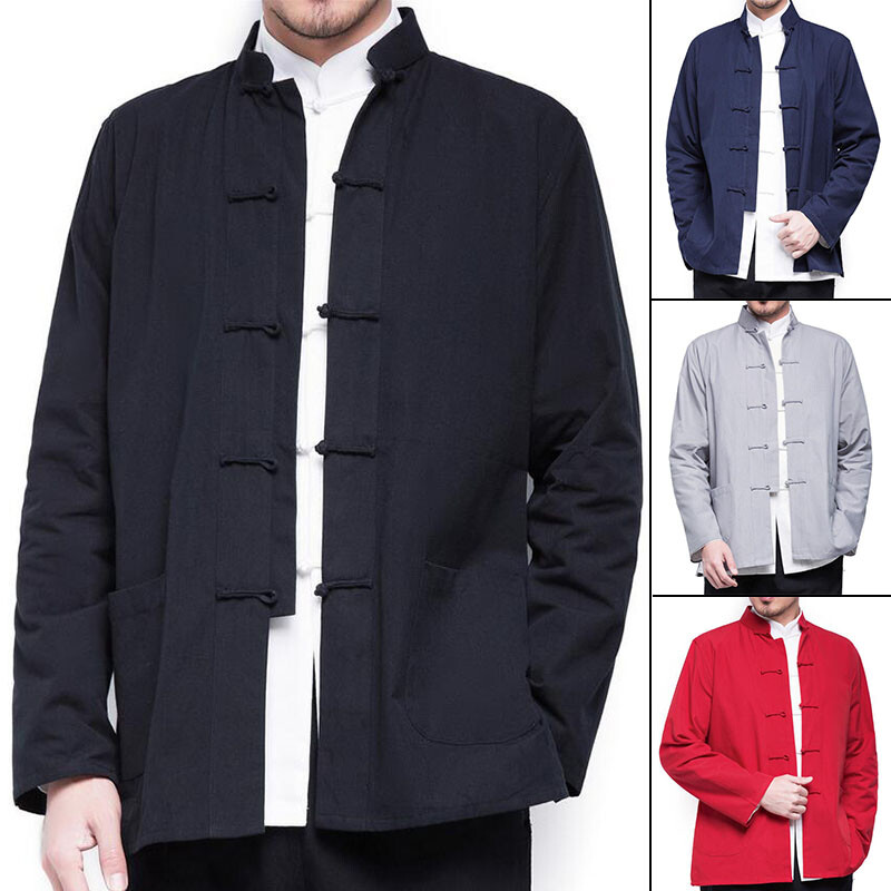Men Traditional Chinese Tang Suit Jacket Coat Kung Fu Taichi