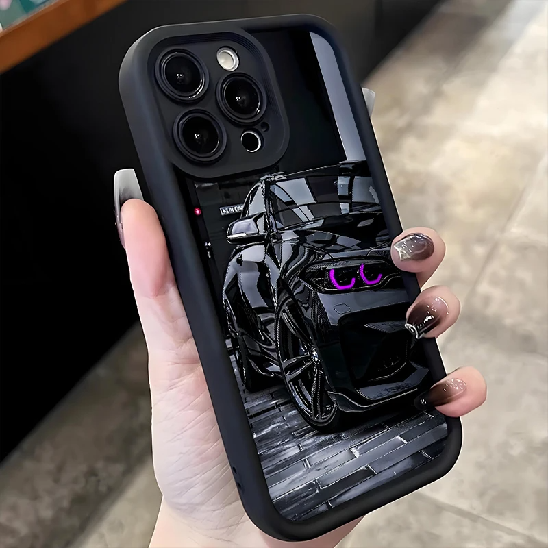 Black Sports Car Silicone Phone Case for iPhone 14 15 16 17 Pro Max