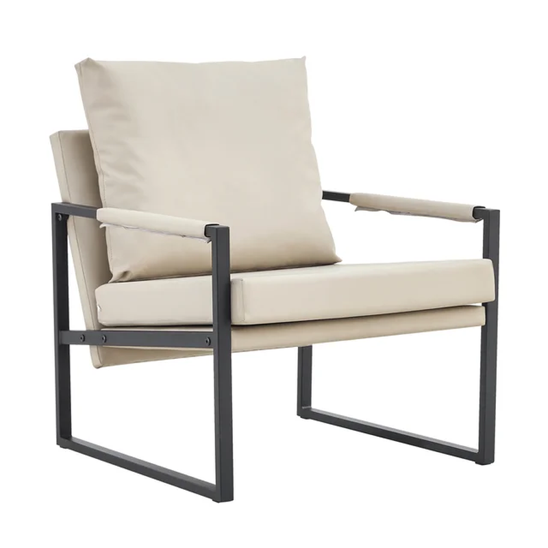 PU Leather Accent Arm Chair Mid Century Modern Upholstered Armchair with Metal F