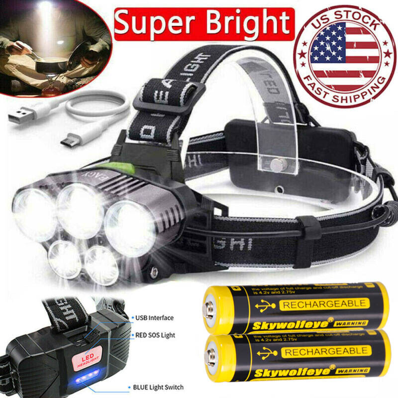 Rechargeable 350000LM Zoom T6 LED Headlamp Flashlight Head Torch Headlight x