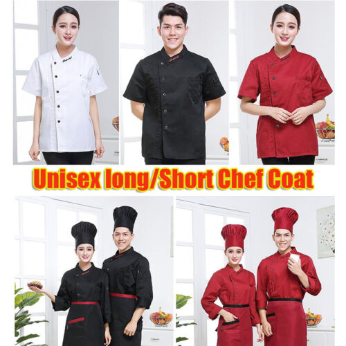Unisex Chef Jacket Long/Short Coat Uniform Kitchen Sleeve Cooking Restaurant Top