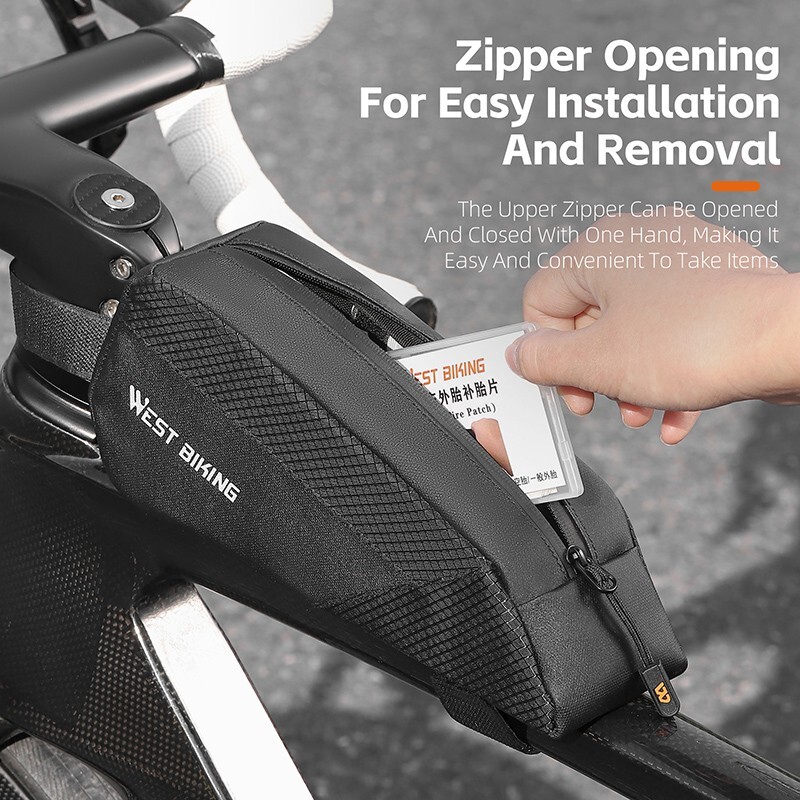 WEST BIKING Bicycle Frame Top Tube Bag Road Bike Small Triangle Bag 1L Black