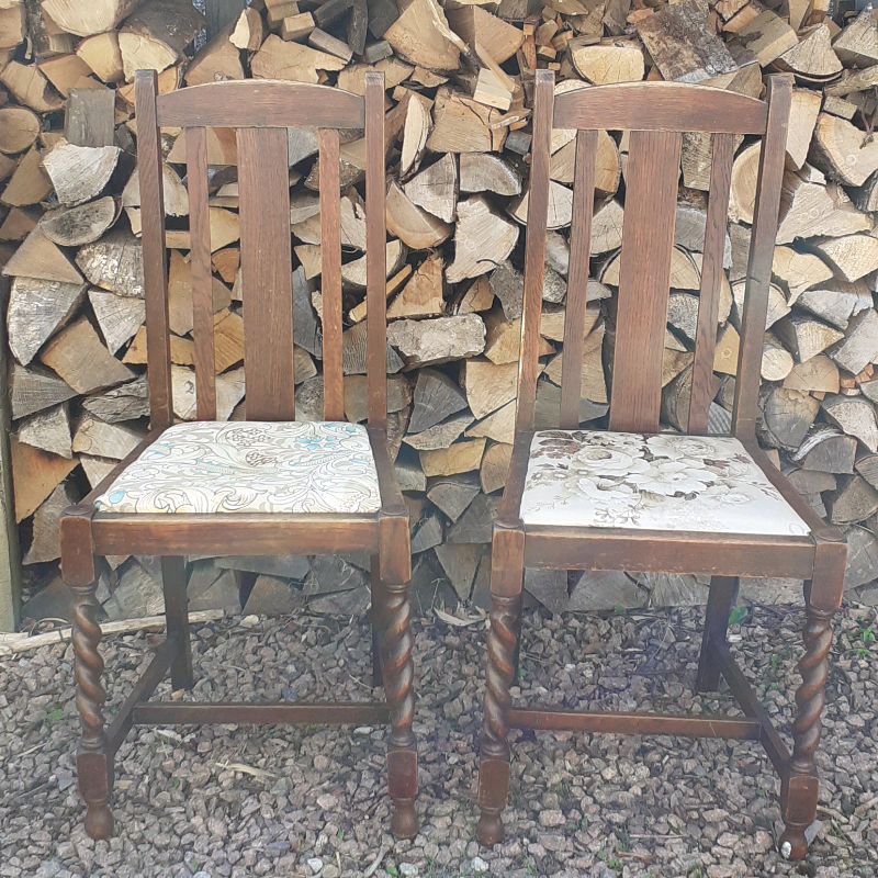 2x solid oak,vintage dining chairs with barley twist legs in Nairn