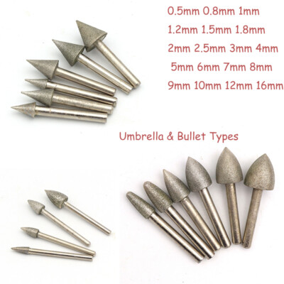 Diamond Burr Drills Engraving Bit Umbrella Types For Rotary Chamfer Tools