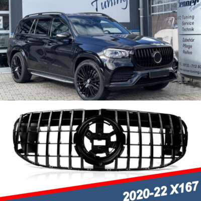 For 2020-22 Mercedes Benz X167 GLS450 GLS580 Front Grille W/ Camera Gloss Black