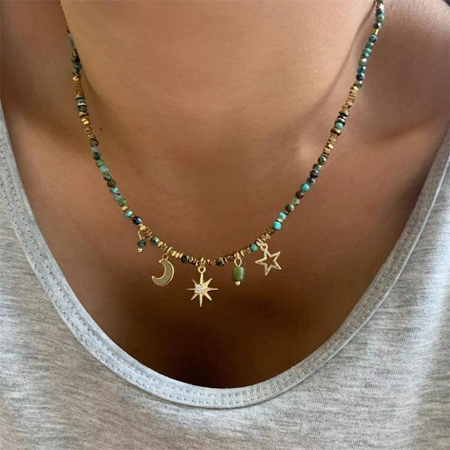 2026 Fabige Perlen Metall Halskette Damen Sonne Mond Licht Schmuck Geschenk