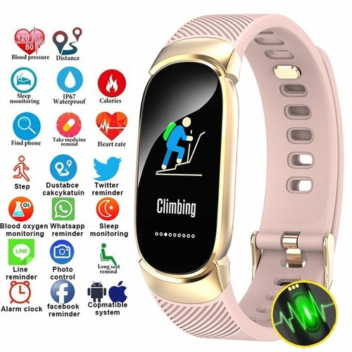 Damen Smartwatch Armband Pulsuhr Stoppuhr Fitness Track Sportuhr Schrittzähler