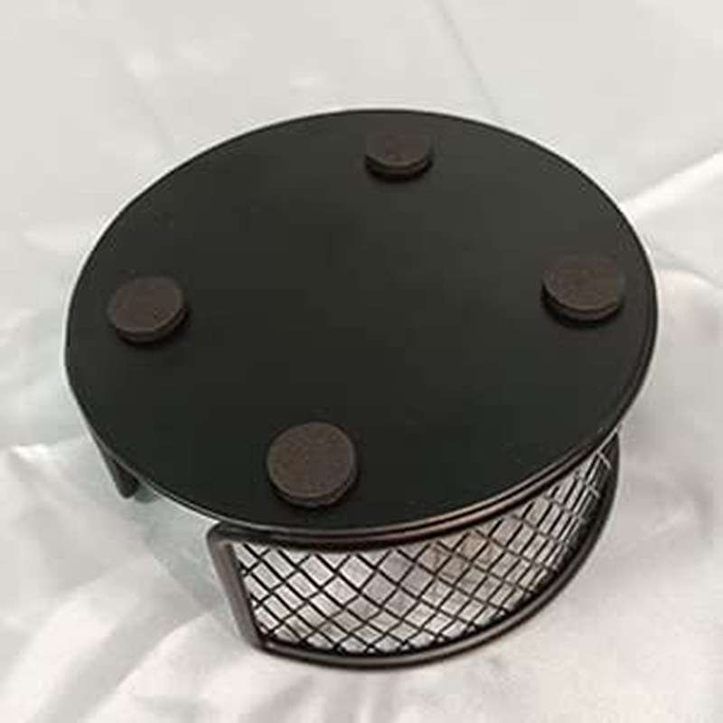 Round Metal Coaster Holder with Cork Paded Base, Black Minimalist Holder for 6PC