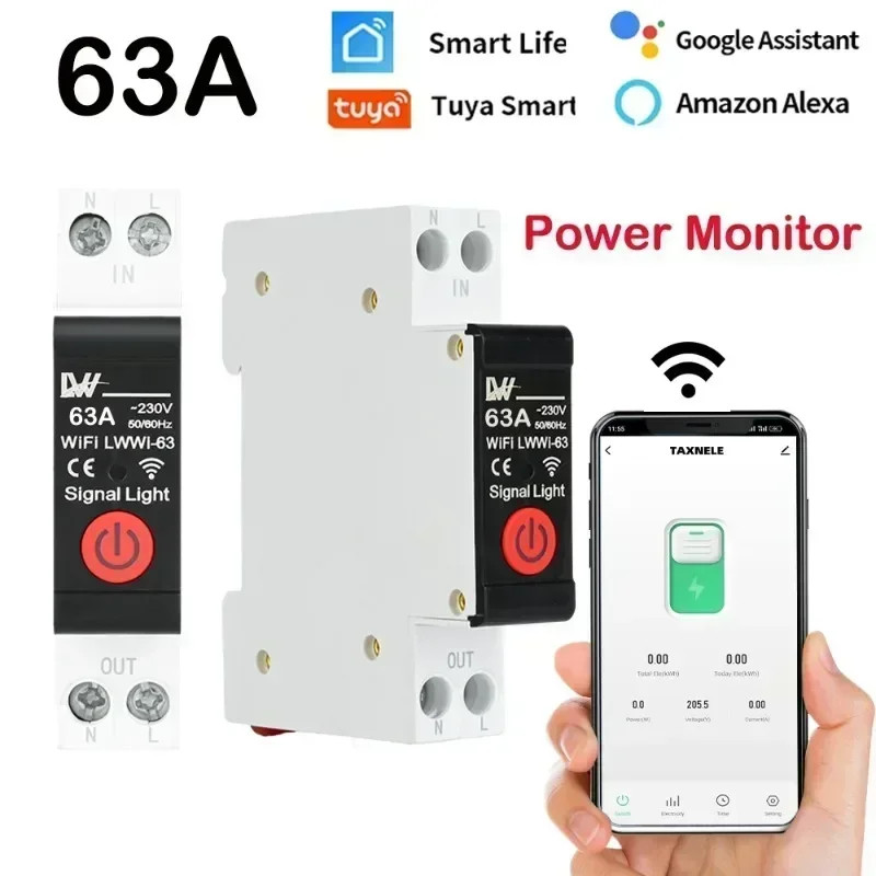 Tuya 63A Wifi Smart Circuit Breake Power Meterr Power Monitor Electricity Meter