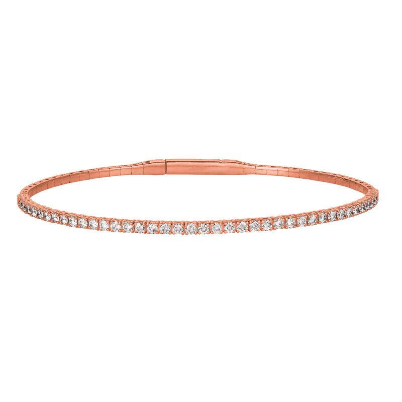 Pre-owned Morris 2.00 Carat Natural Diamond Flexible Bangle Bracelet G-h Si 14k Rose Gold 7'' In Pink