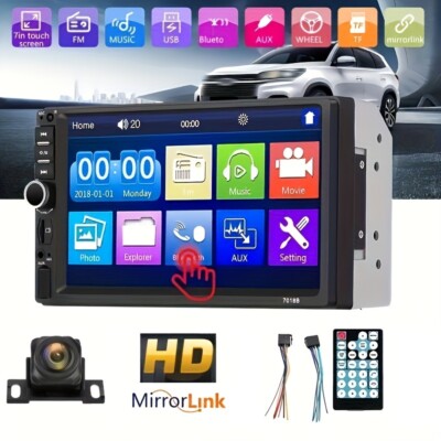 7inch touch screen dual DIN car audio reverse camera USB AUX input mirror link