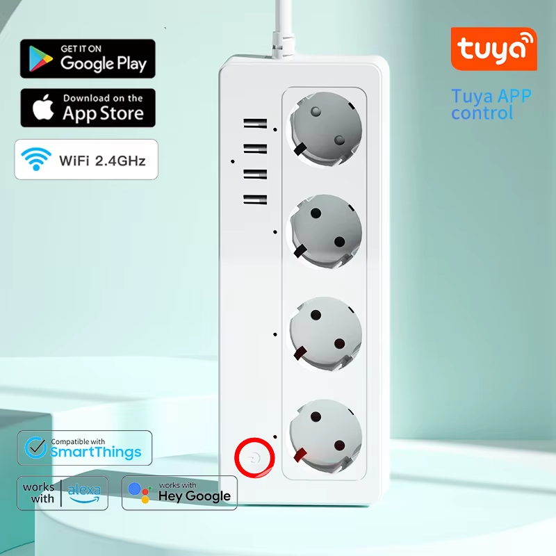 TUYA Smart Power Strip WiFi Socket EU 16A With Power Monitor Timing Function USB