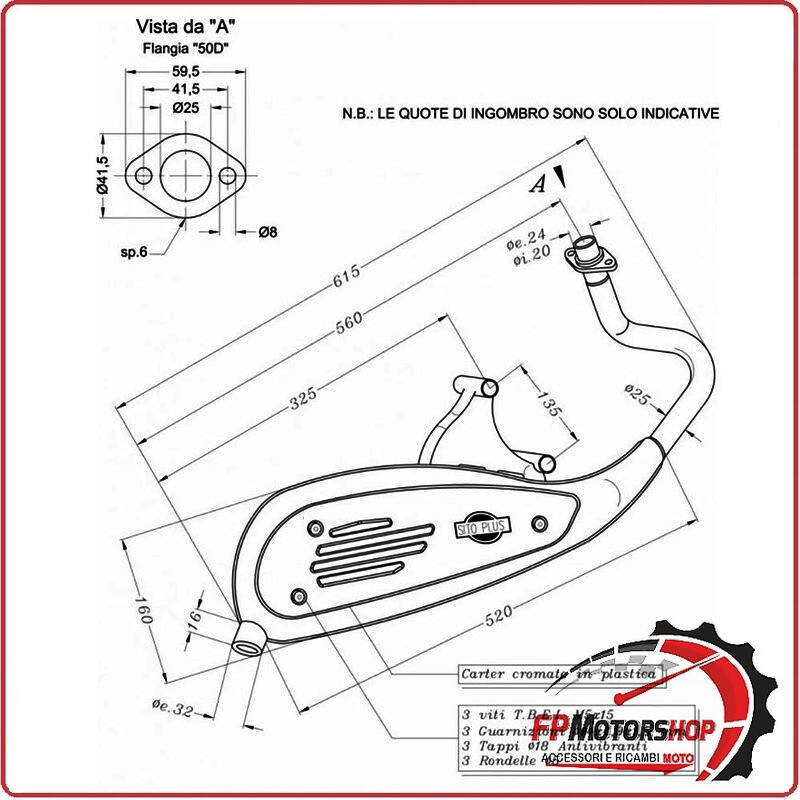 MARMITTA SILENZIATORE TERMINALE DI SCARICO SITO PER PIAGGIO LIBERTY 50 4T 0713