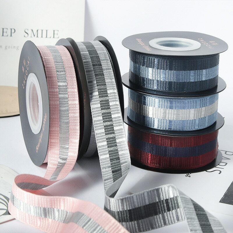 Bouquet Packaging Horizontal Stripes Lattice Satin Ribbons Diy