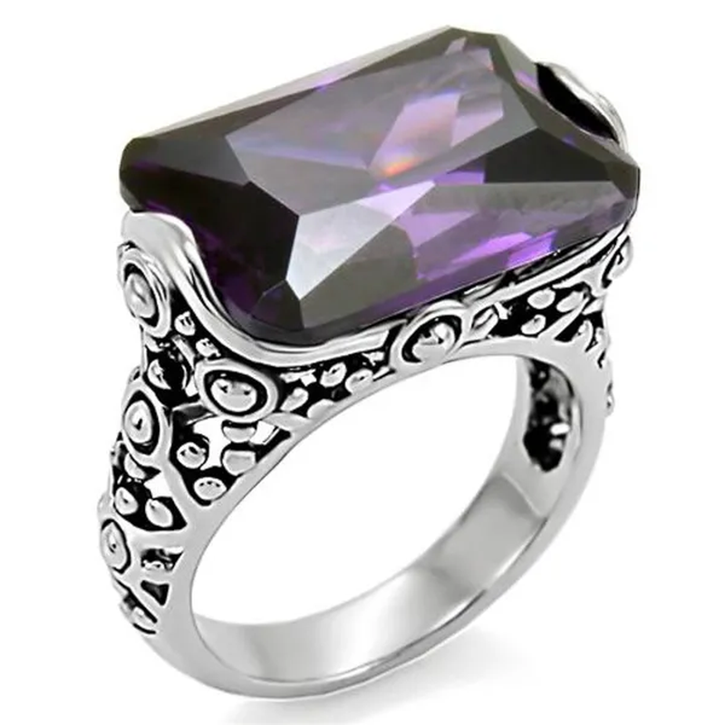 28 Ct Emerald Cut Amethyst CZ Antique Celtic Style Stainless Steel Ring Size 5-10