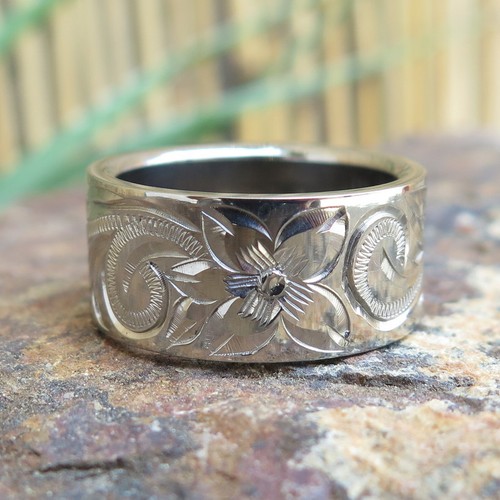 Mens-Geniune-Hawaiian-Titanium-Scrolling-Wedding-Ring-Band-10mm-TIR-1021-IW