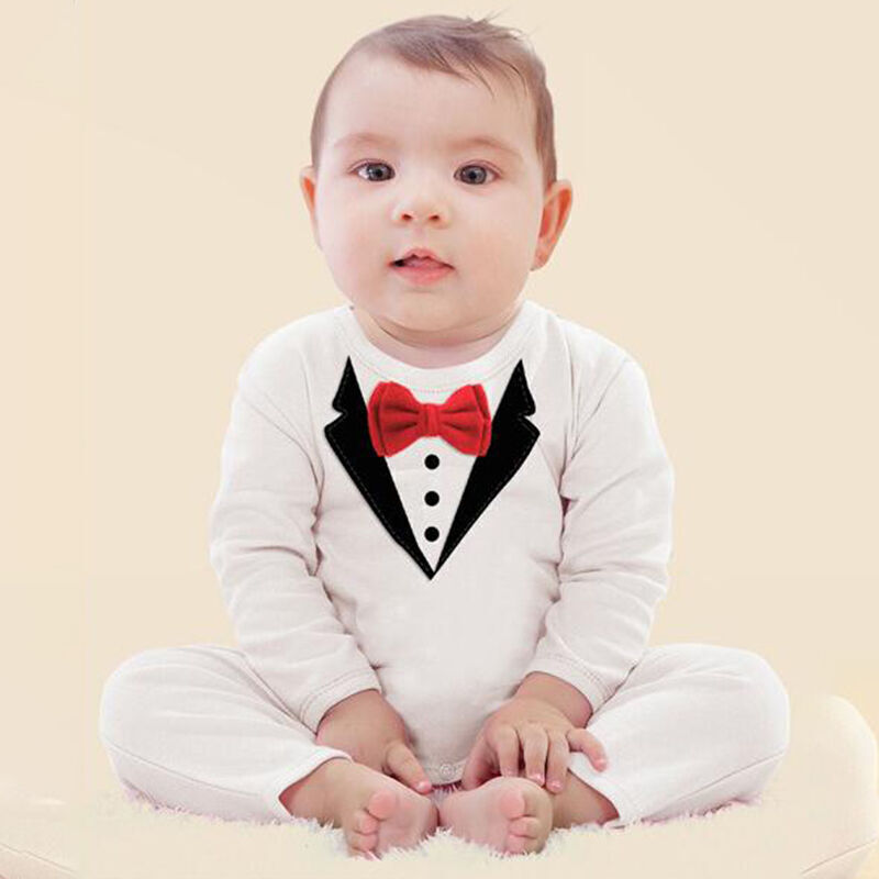 Infant Boy Formal Baby Tuxedo Romper Christening Party Wedding Jumpsuit Outfit