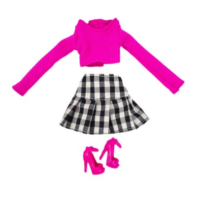 Fashion Pink Clothes Set For 11.5'' Doll Long Sleeve Crop Top Skirt Shoes Outfits