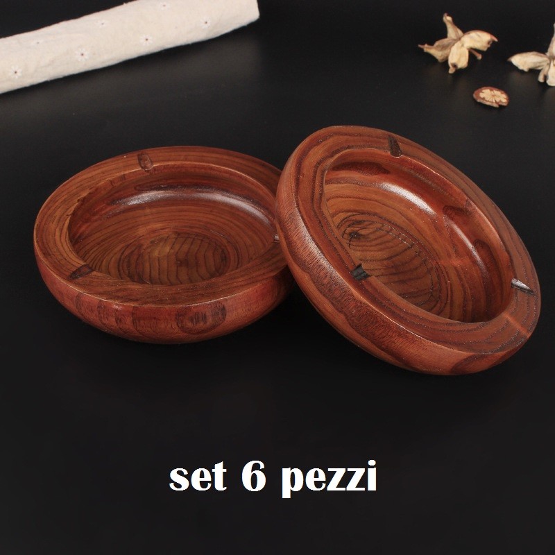 Set 6 Pezzi Posacenere Legno Porta Cenere Sigaretta Con Venature 13cm dfh