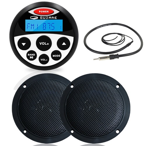 Marine Audio Package w/ Waterproof Bluetooth Stereo Receiver and Boat Speakers