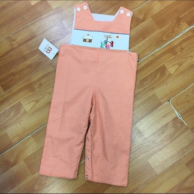 Mom & Me Boys Romper Sz 18 Months Orange White Gingham House Winter Scene NEW