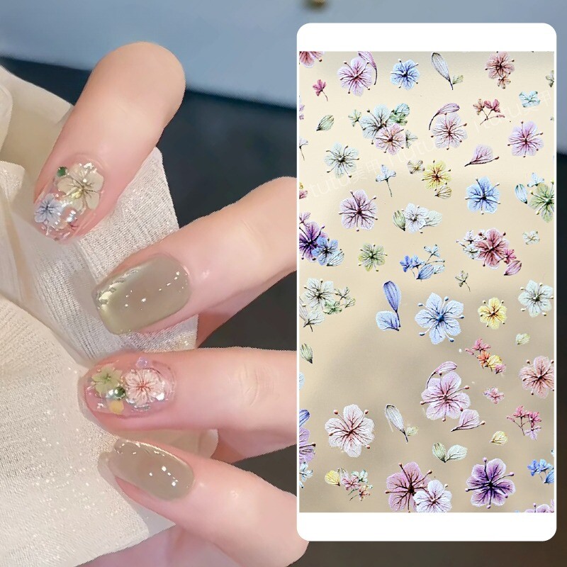 Nail Art Stickers Spring Summer Flowers Floral Decals Cute Colorful Decor DIY