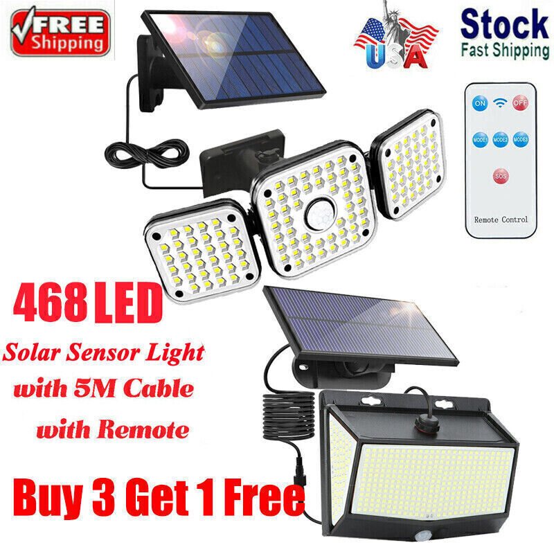 Solar Panel PIR Motion Sensor 468 LED Light In/Outdoor Garden Wall Security Lamp