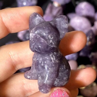 Natural Quartz Crystal Handcarved Small Animal French Bulldog Reiki Home Decor